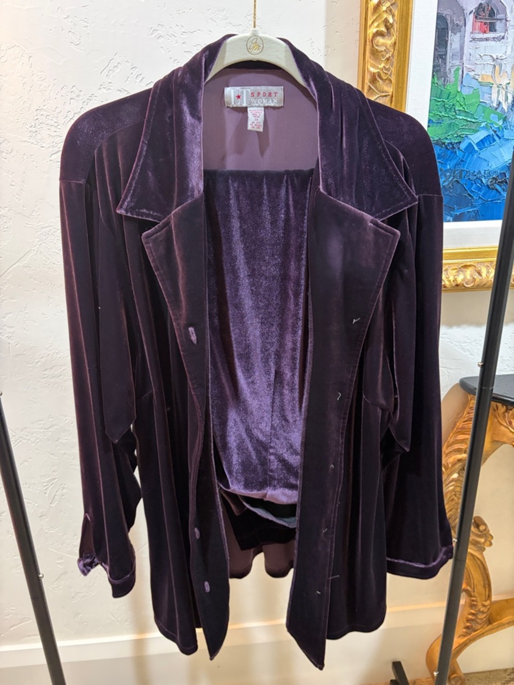 Sport Woman Velvet Button down Top and matching pants in Deep Plum by L&T